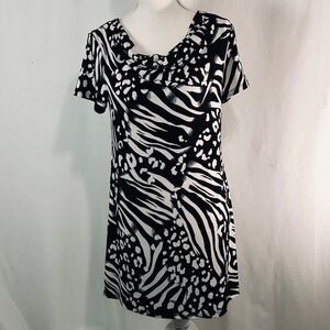 Style & Co Womens Zebra Leopard Print Cowl Neck Shift Dress Black White Small